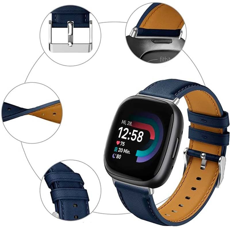 Pulseira Fitbit Versa 3 / Versa 4 Couro Escuro