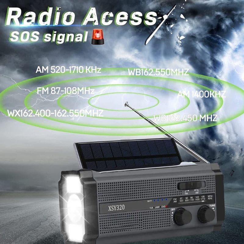 Rádio de Emergência Portátil 5000 mAh Cinza e Preto