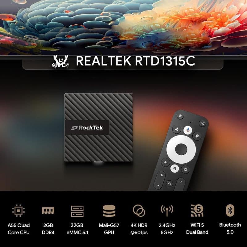 RockTek GB1 RTD1315C 2GB/16GB Android 12 - Android TV