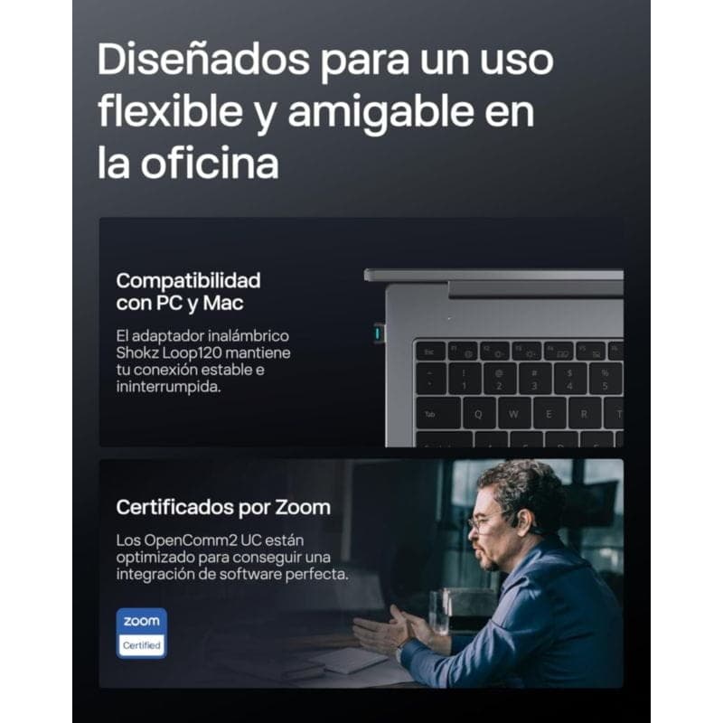 Shokz OpenComm 2 UC USB-A Preto de condução óssea