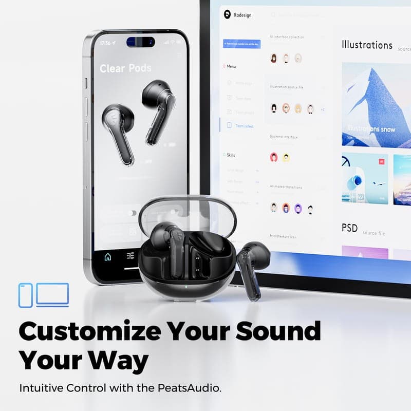 SoundPEATS Clear Pods - Auriculares Bluetooth TWS