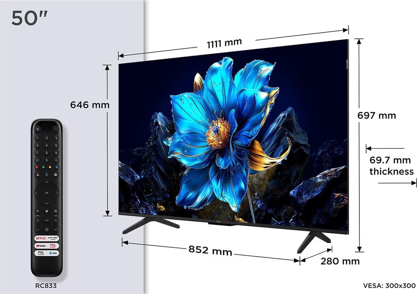 TCL 50P7K 50" 4K UHD QLED Smart TV Preto
