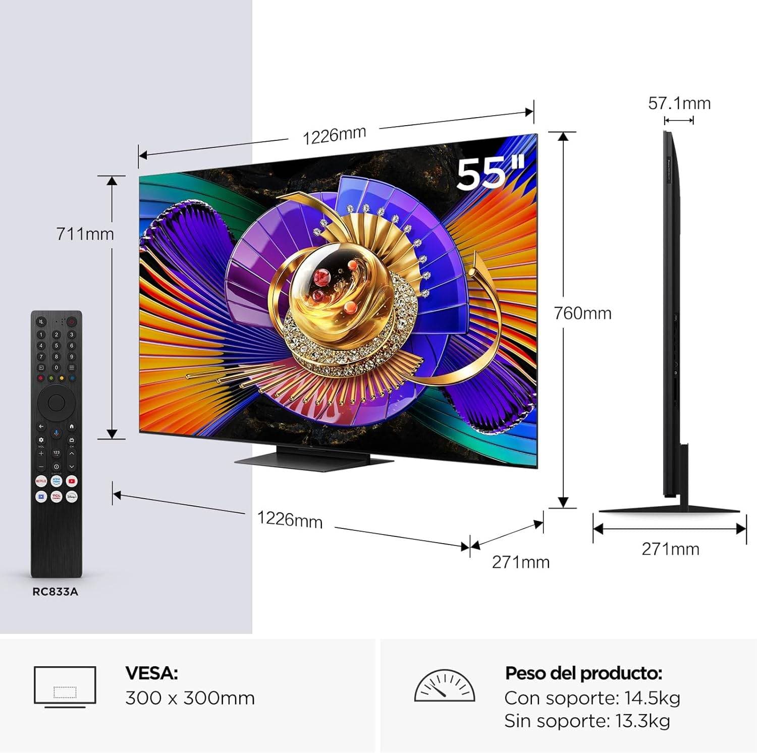 TCL 55C7L Smart TV QD-Mini LED 55" 4K Google TV Preto