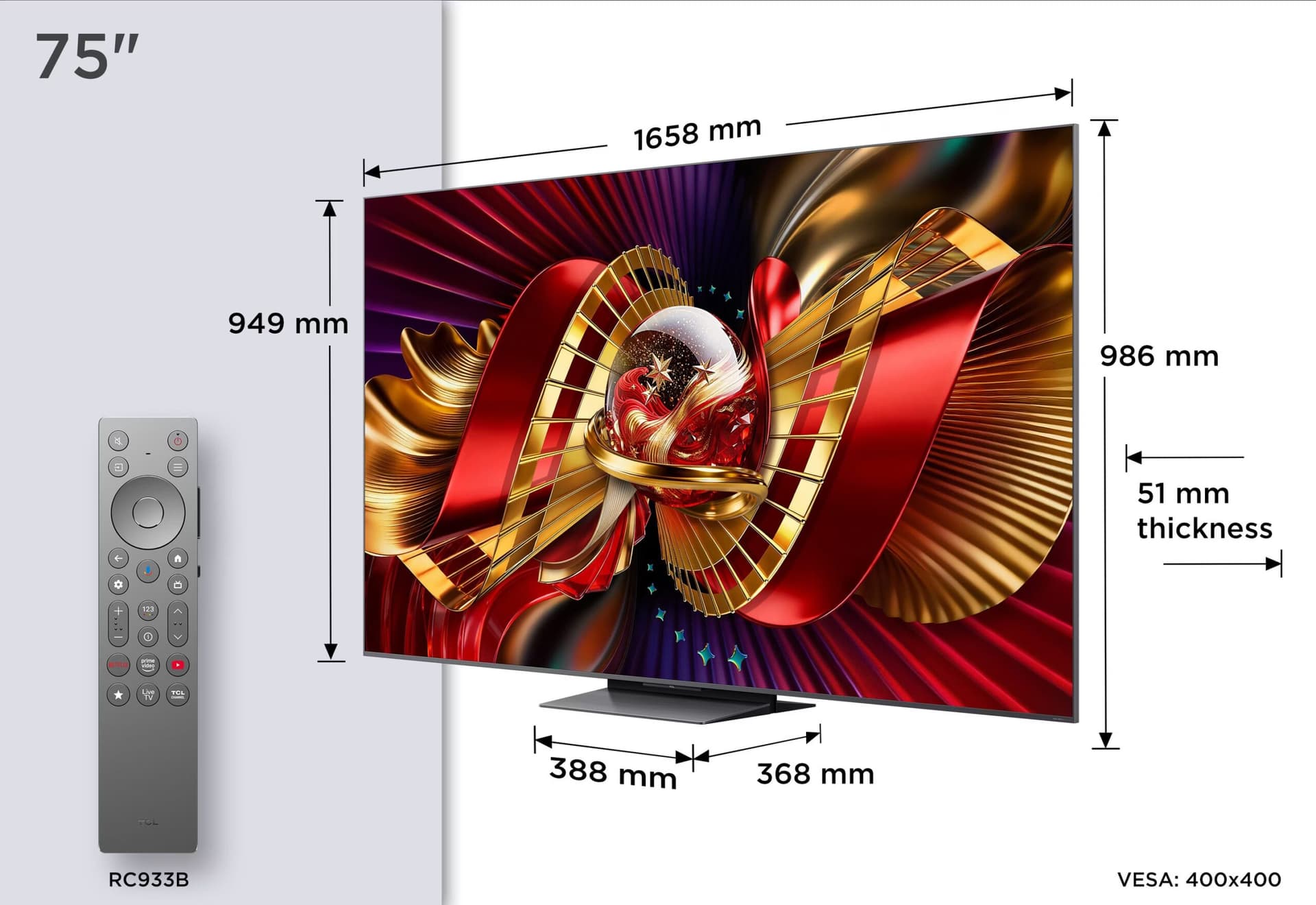 TCL 75C8L Smart TV QD-Mini LED 75" 4K AiPQ Pro Preto