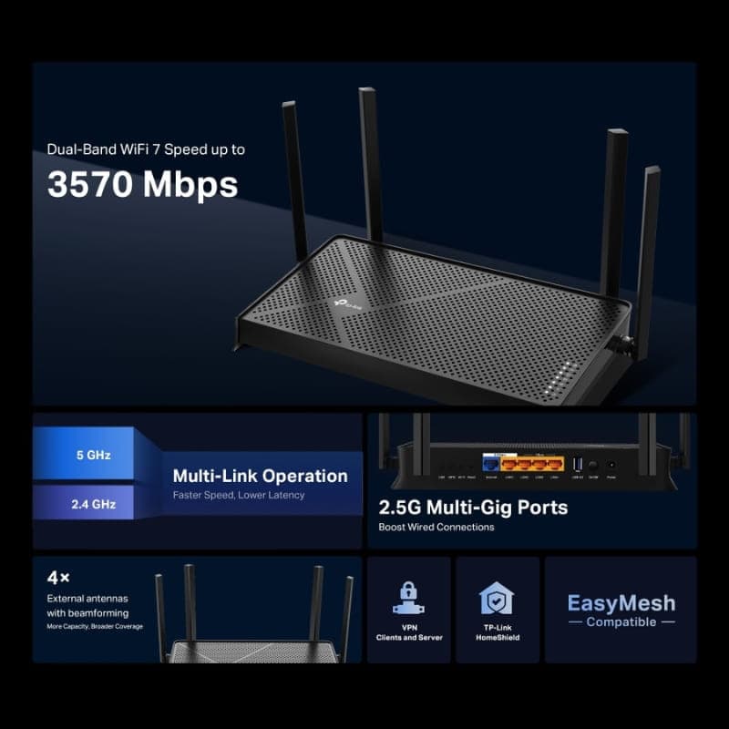 TP-Link Archer BE3600 Wi-Fi 7 - Router de banda dupla