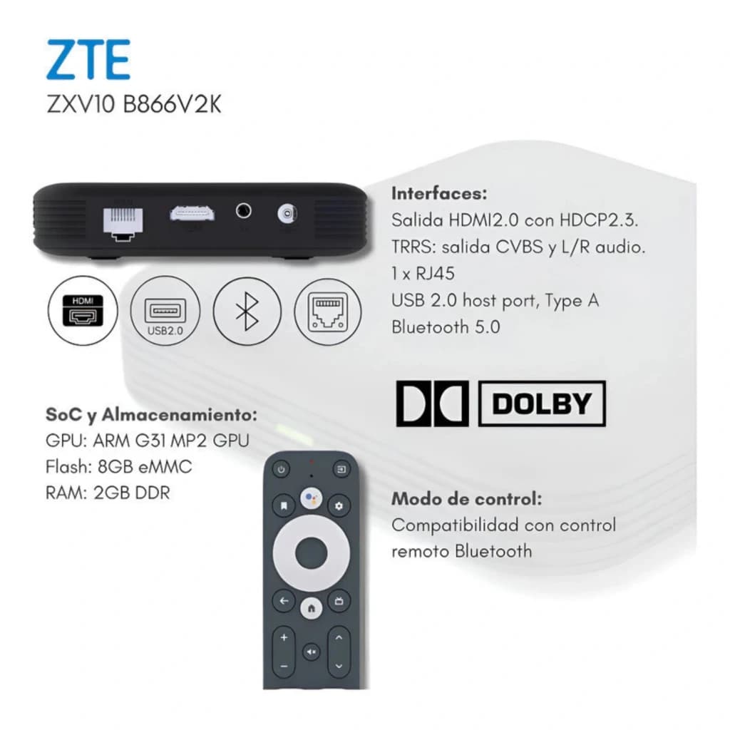 ZTE ZXV10 B866V2K Leitor multimédia 4K com Wi-Fi 5 e HDR10+