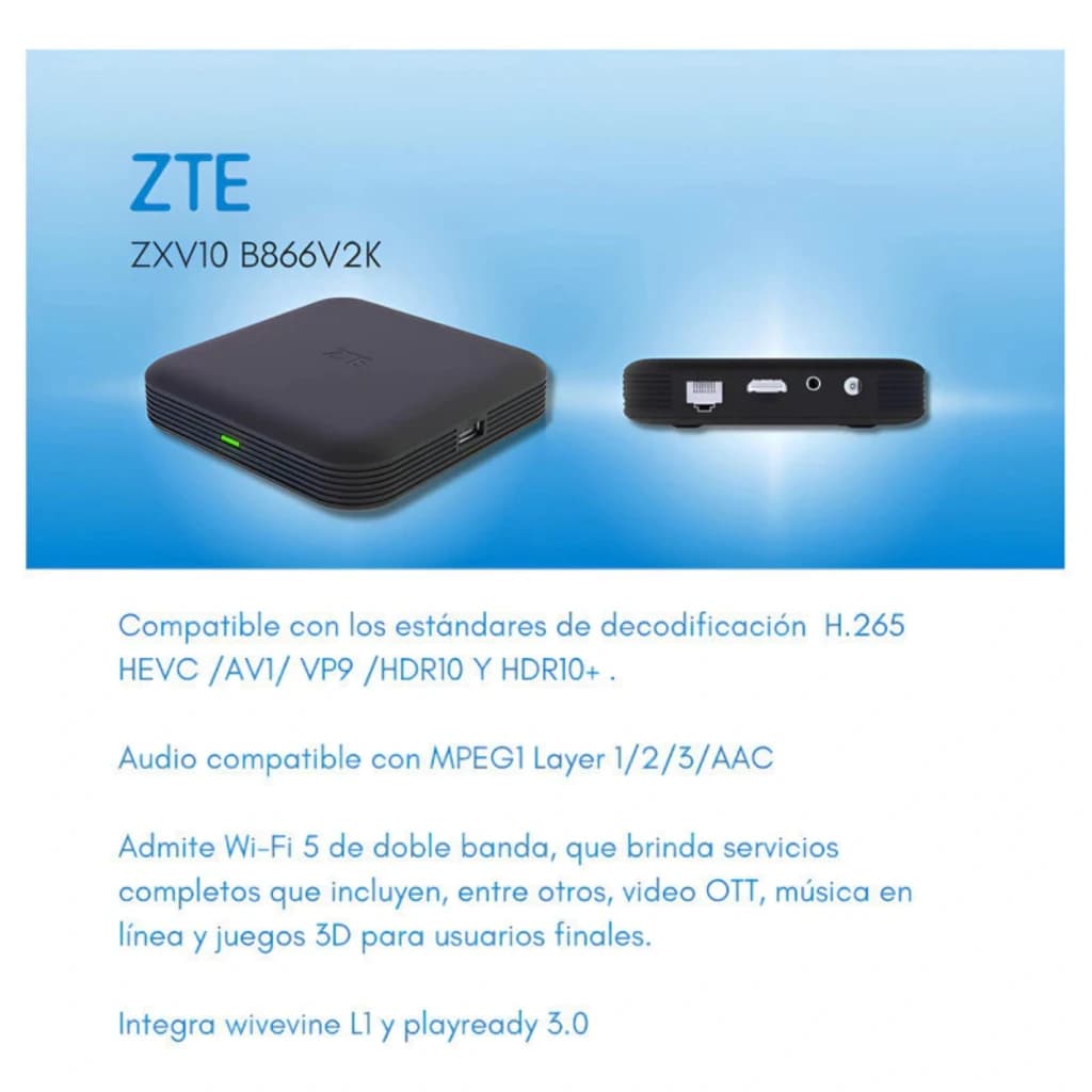 ZTE ZXV10 B866V2K Leitor multimédia 4K com Wi-Fi 5 e HDR10+