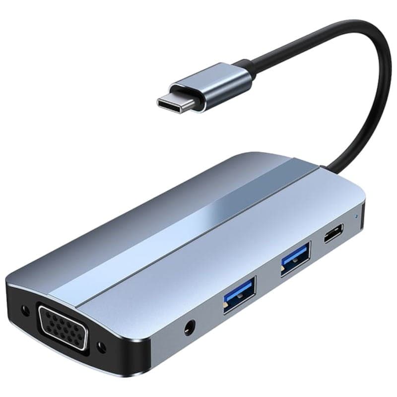 Hub USB BYL-2105 8 em 1 USB-C /USB 3.0+2.0+USB Tipo C+VGA+HDMI+microSD+TF