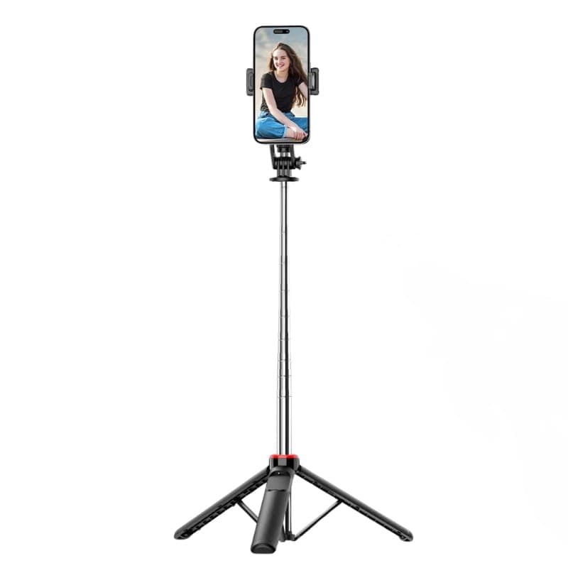 Bastão de selfie C13D com Led, Tripé extensível de 1,35 m para telemóveis e câmaras - com controlo sem fios Preto
