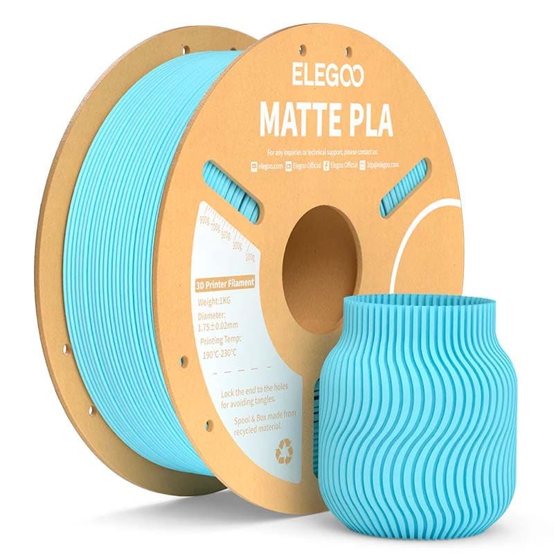 ELEGOO PLA MATTE Azul Claro Mate para Impressoras 3D FDM - Filamento 1.75mm Bobina de 1kg