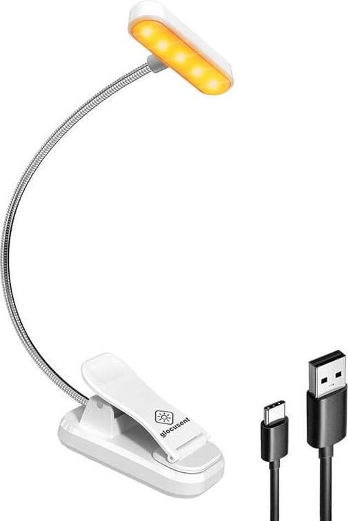 Glocusent Wireless lamp ET-Head clip-on book light, USB-C 650mAh timer (White)