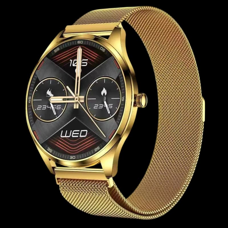 TN99 Smartwatch com Bracelete Milanesa Dourado Chamadas BT