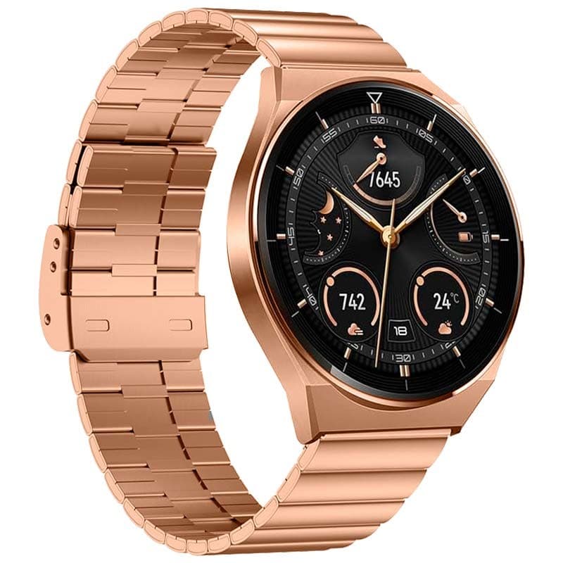 Pulseira Universal Aço Inoxidável 22mm para Smartwatch Xiaomi/Amazfit/Samsung/Huawei/Realme/Ticwatch Dourado Rosa