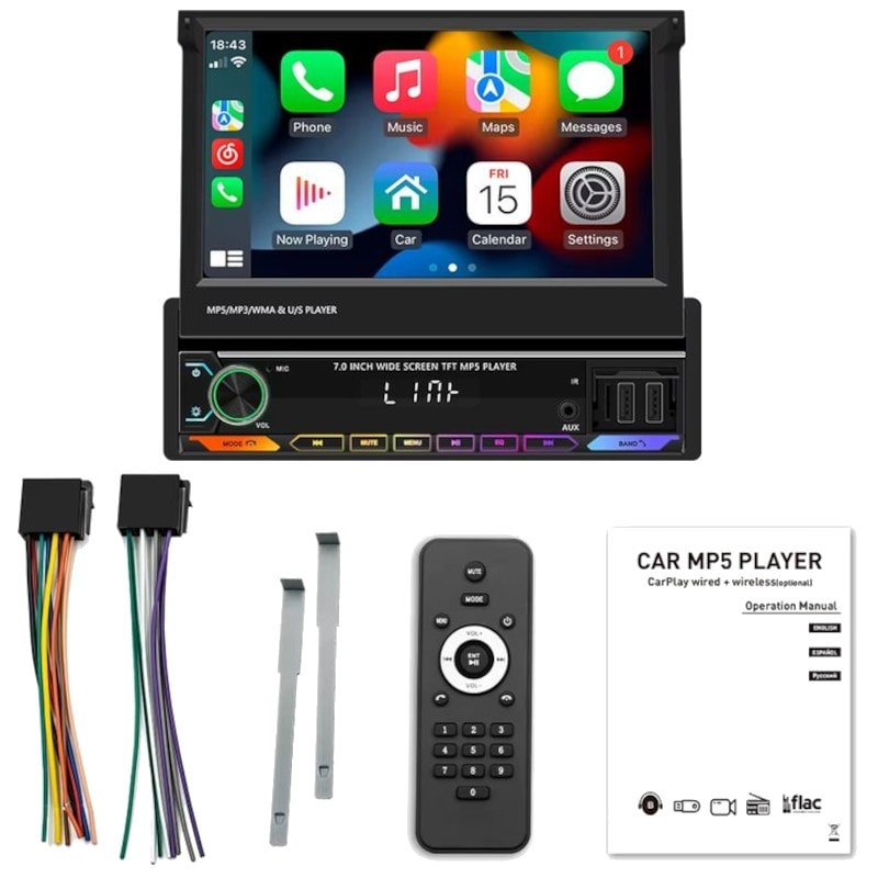 Autorádio 1 DIN SWM 9614C 7 polegadas Bluetooth/Carplay USB Preto