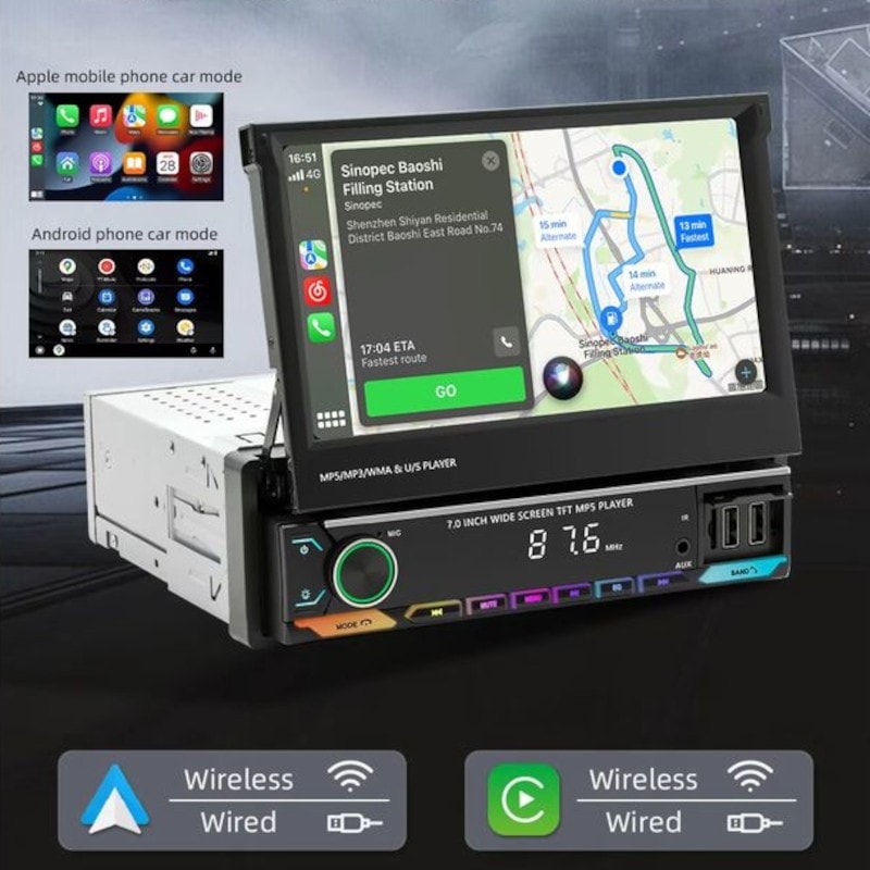 Autorádio 1 DIN SWM 9614C 7 polegadas Bluetooth/Carplay USB Preto