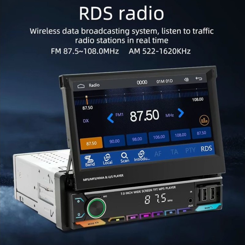 Autorádio 1 DIN SWM 9614C 7 polegadas Bluetooth/Carplay USB Preto