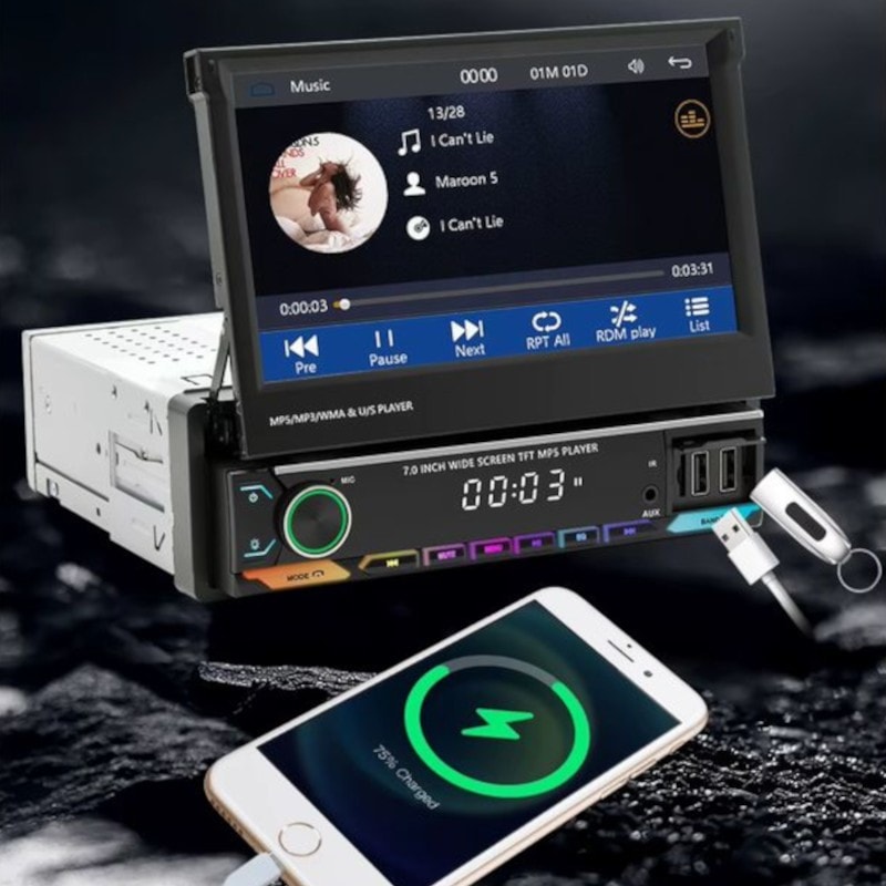 Autorádio 1 DIN SWM 9614C 7 polegadas Bluetooth/Carplay USB Preto