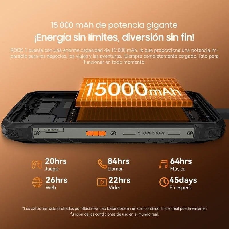 Blackview Rock 1 256 GB Preto Ecrã secundário de 2,01 polegadas 8 GB de RAM 15000 mAh