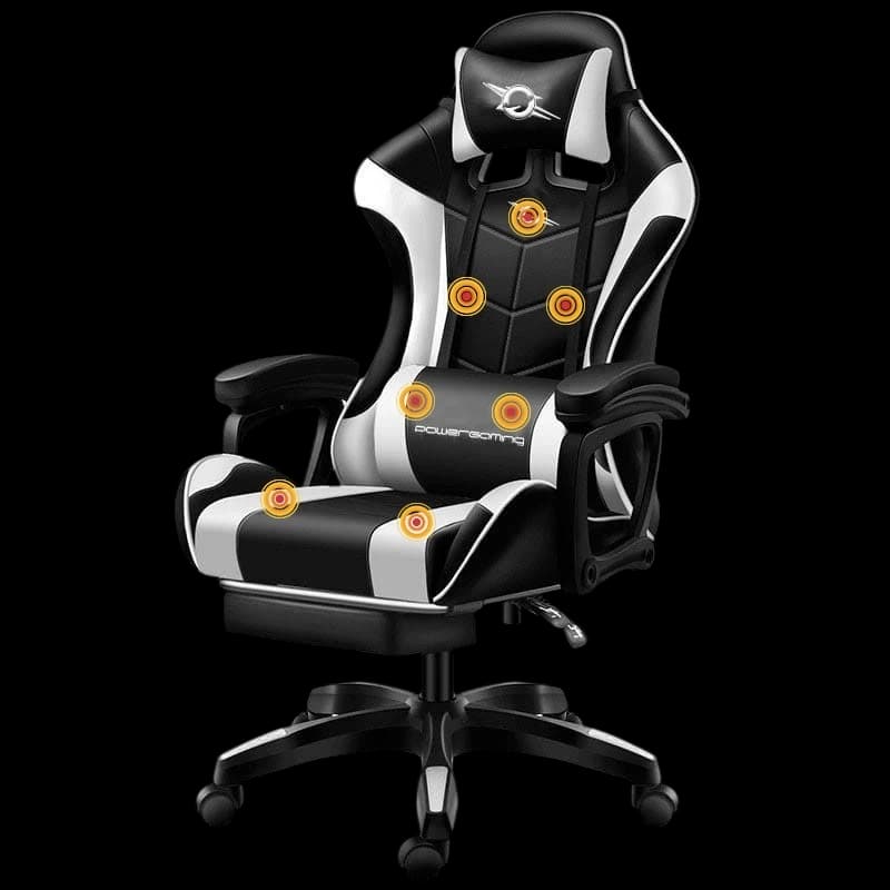 Cadeira Gaming PowerGaming Massagem 7 pontos Branco / Preto Apoio para os pés