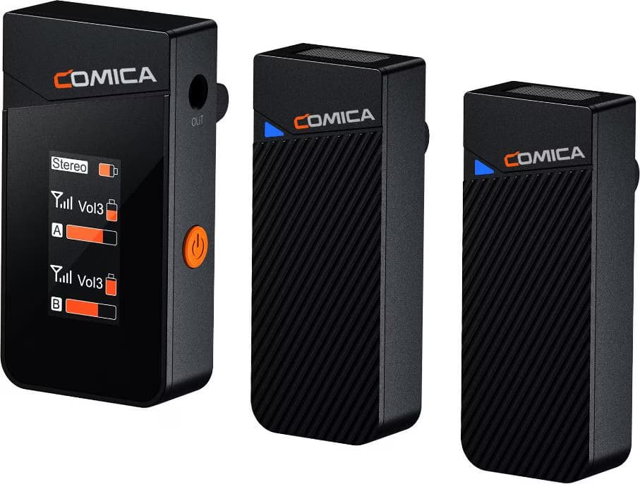 COMICA Vimo C2 Microfone Lavalier sem fio de 2 canais com controle e cancelamento de som