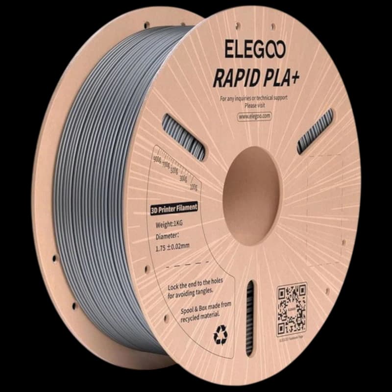 Filamento ELEGOO Rapid PLA + (PLUS) Prateado - 1,75mm - Impressão a alta velocidade até 600mm/s - Bobine de 1kg