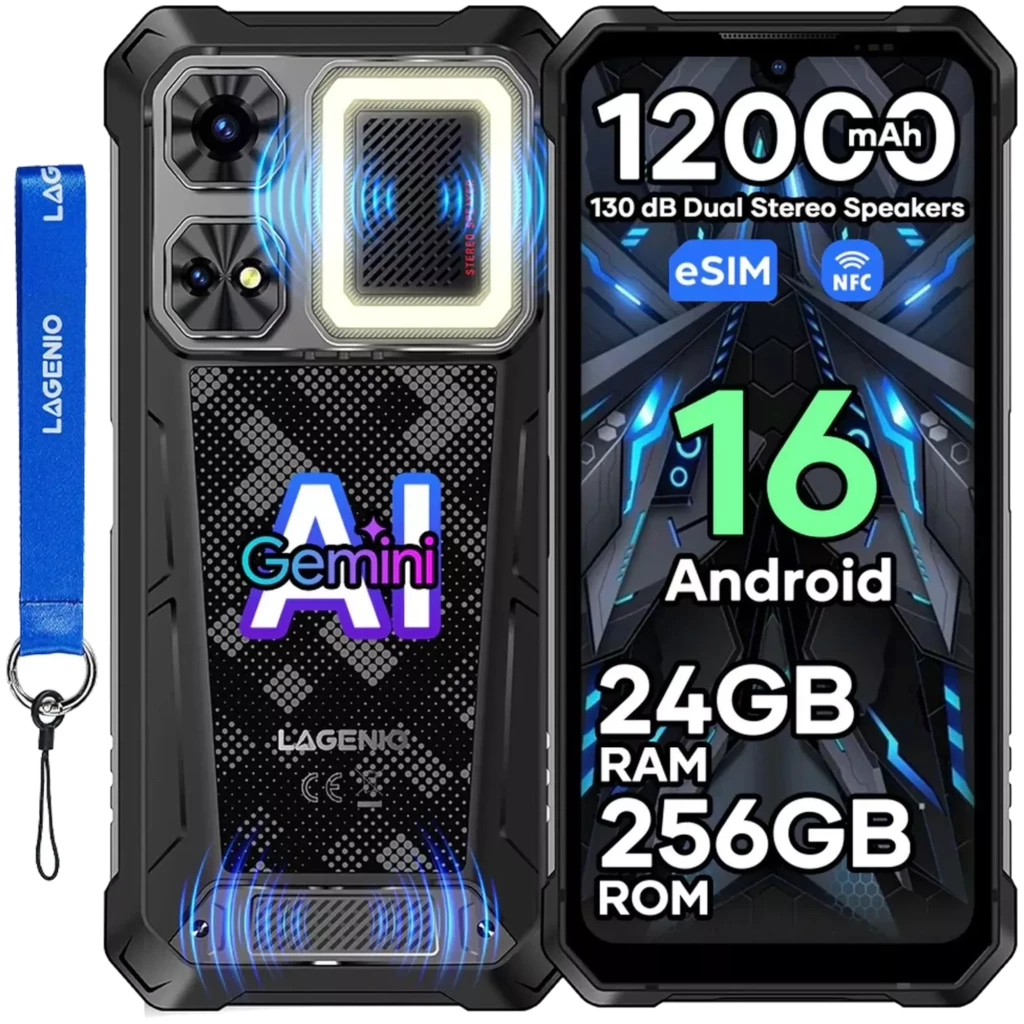 Lagenio Rhino 1 Pro 256 GB Preto Altifalantes duplos 8 GB de RAM Luz de campismo