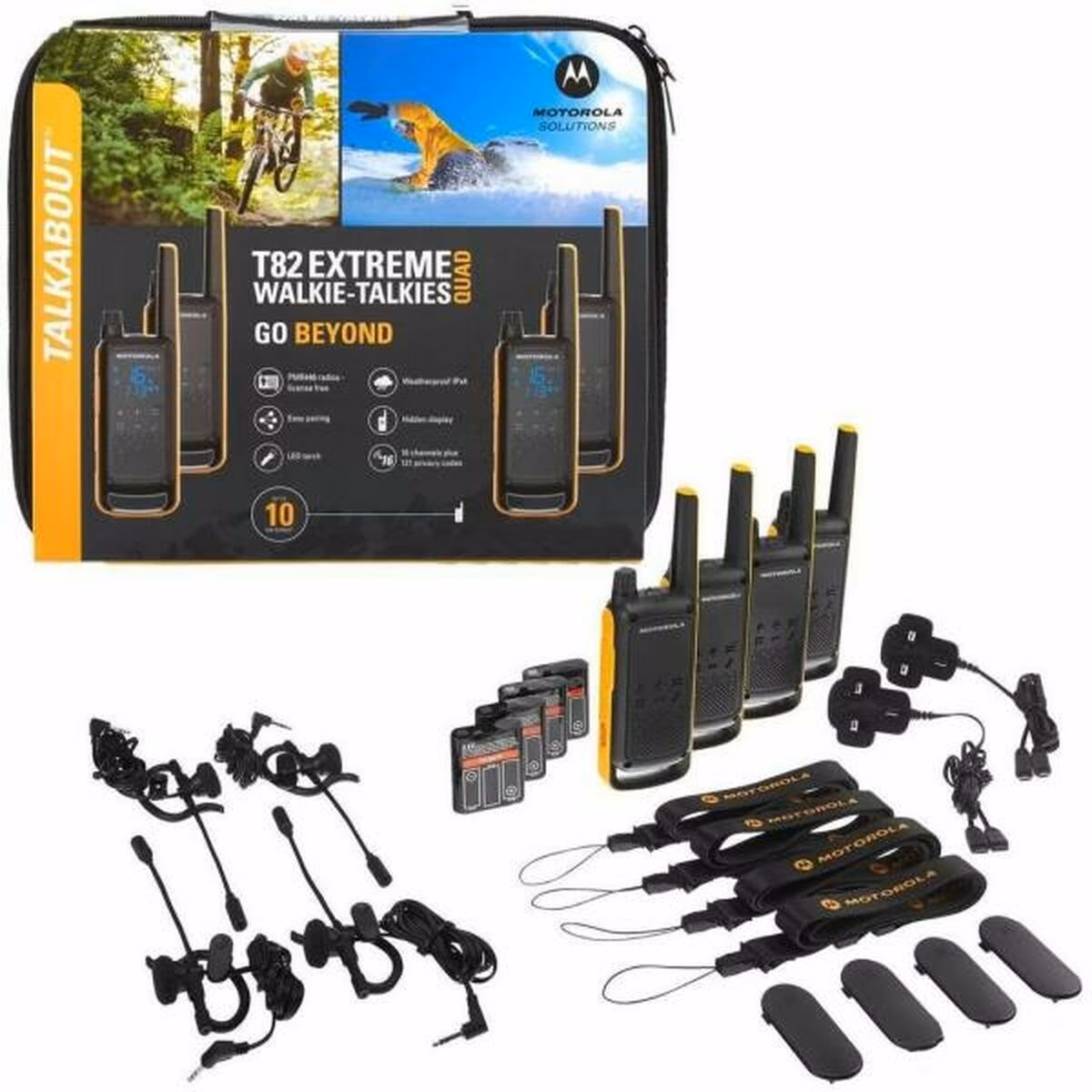 Motorola Talkabout T82 Extreme Quad Pack de 4 Preto, Laranja - Walkie Talkie