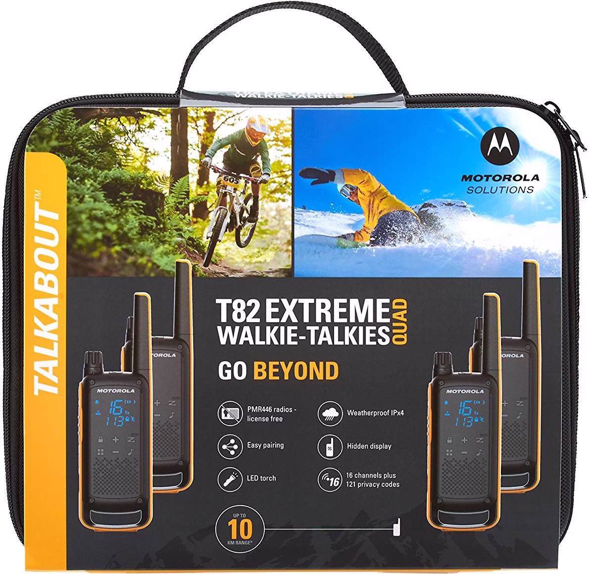 Motorola Talkabout T82 Extreme Quad Pack de 4 Preto, Laranja - Walkie Talkie