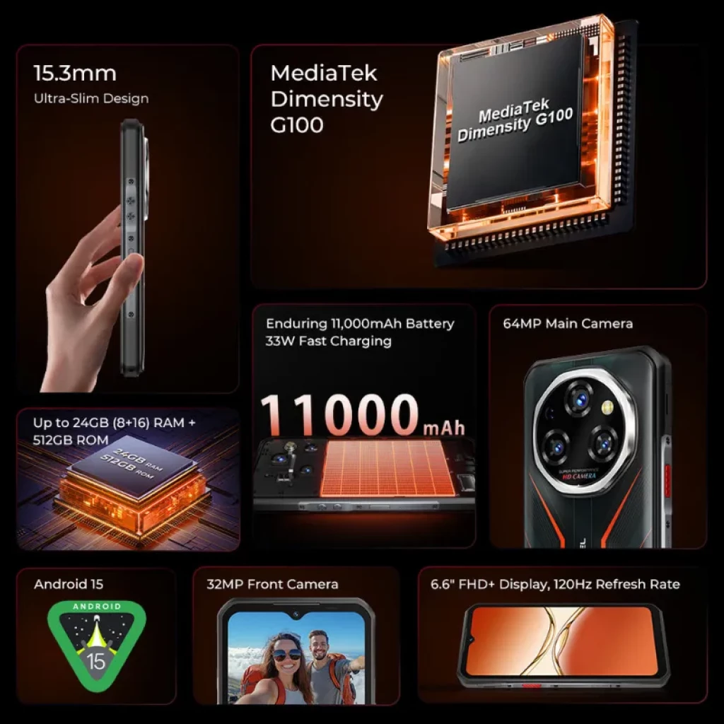 Oukitel WP55S 512 GB Laranja Rugged 5G 12 GB de RAM Carregamento rápido 33W