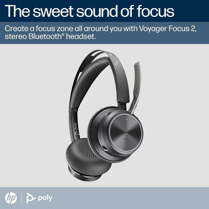 Poly Voyager Focus 2 - Auscultadores sem fios com adaptador USB-C + Suporte de carregamento