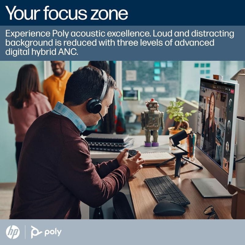 Poly Voyager Focus 2 - Auscultadores sem fios com adaptador USB-C + Suporte de carregamento