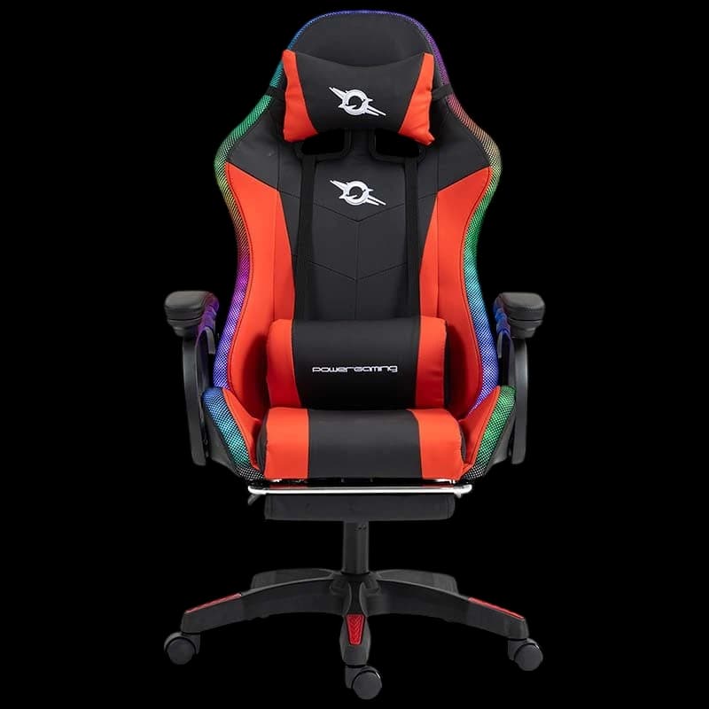 PowerGaming LED RGB Cadeira 7 pontos Massagem Apoio para pés Preto+Vermelho