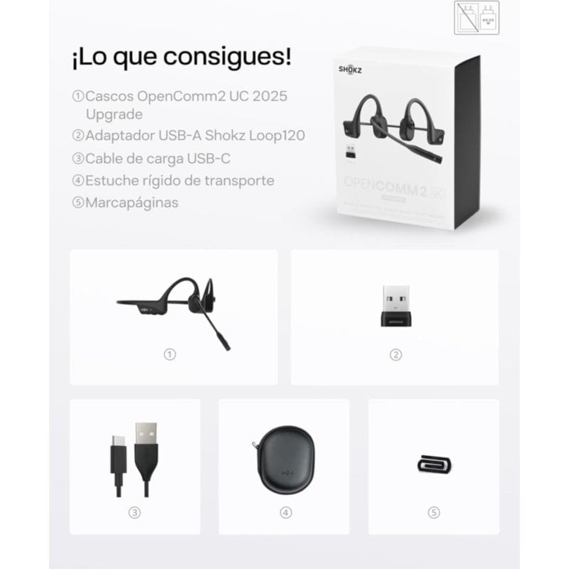 Shokz OpenComm 2 UC USB-A Preto de condução óssea