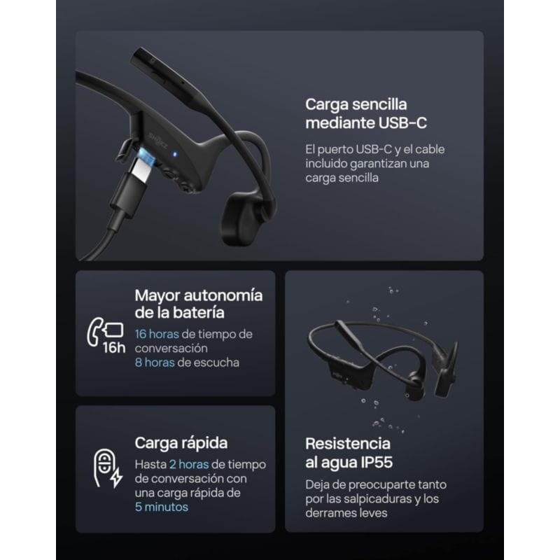 Shokz OpenComm 2 UC USB-A Preto de condução óssea