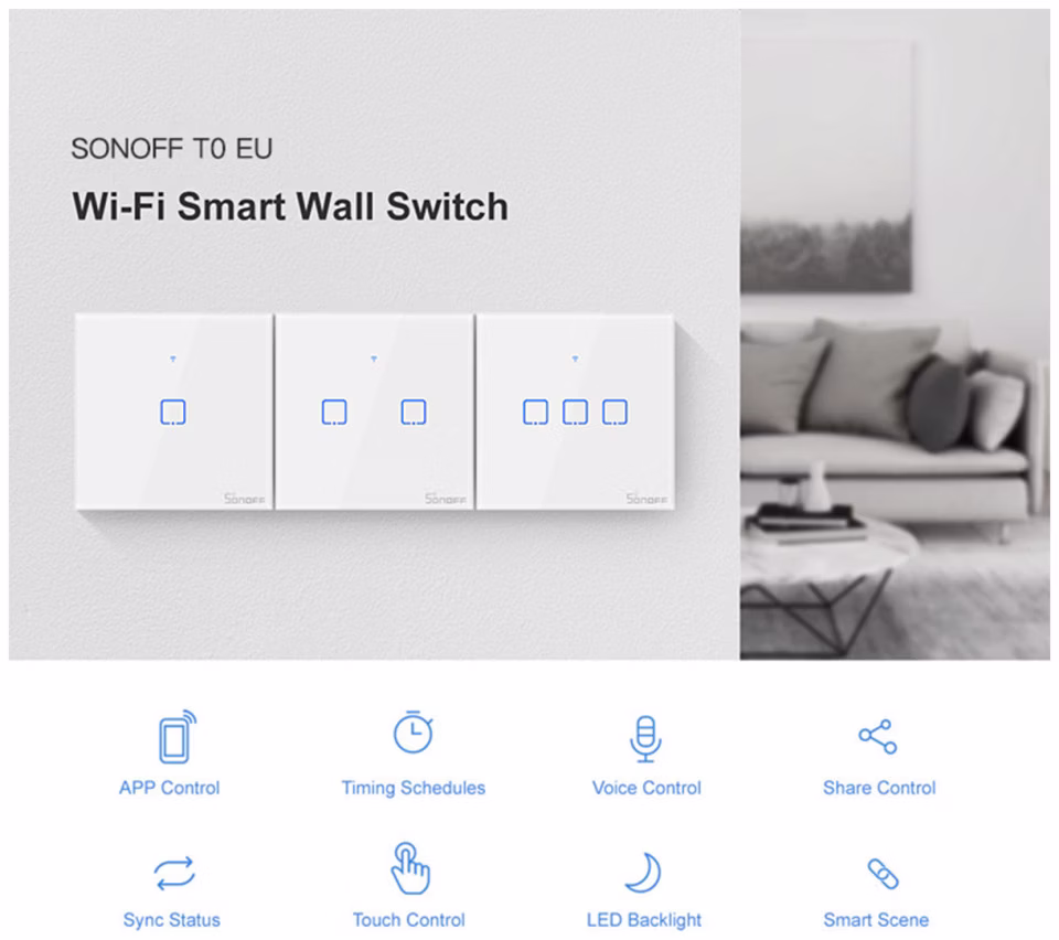Sonoff T0 1C WiFi - Interruptor tátil inteligente