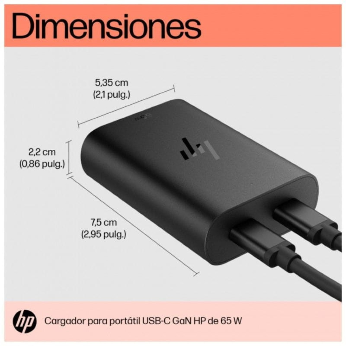 HP 600Q7AA 65 W USB-C 2 Portas GaN – Carregador portátil