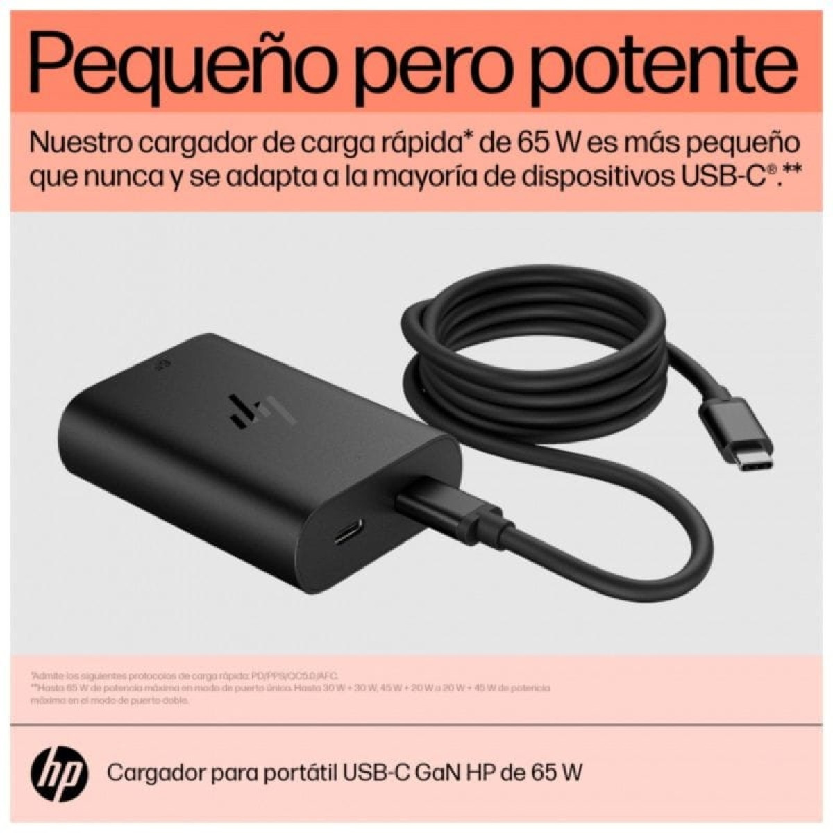 HP 600Q7AA 65 W USB-C 2 Portas GaN – Carregador portátil
