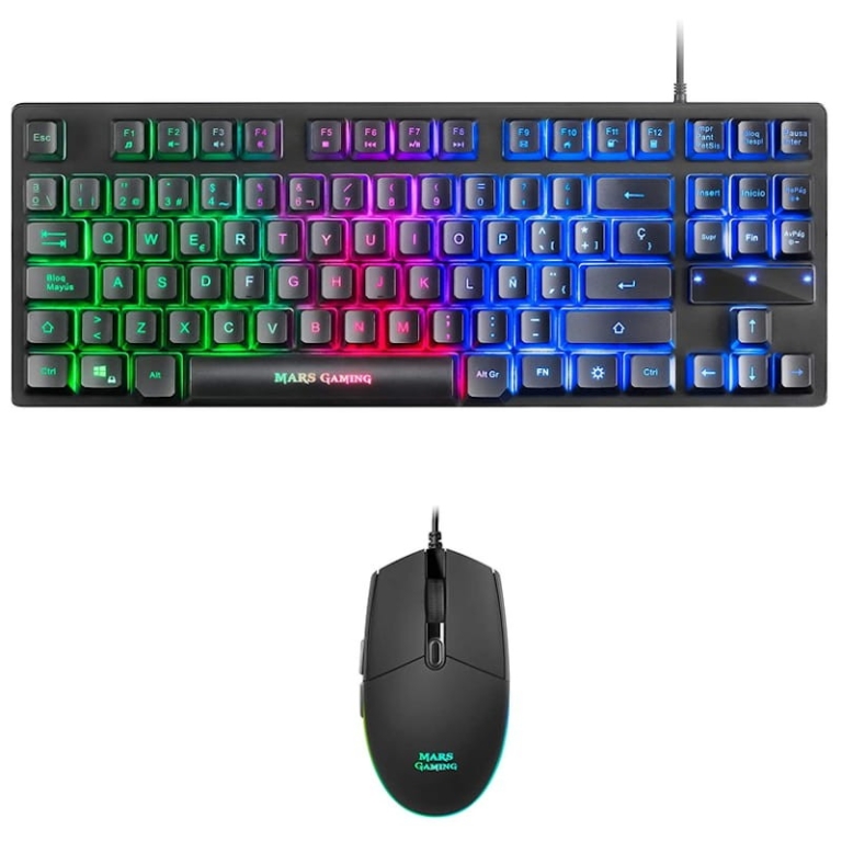 Teclado com fio e Rato Mars Gaming MCPTKLES RGB 3200DPI Design TKL Espanhol USB
