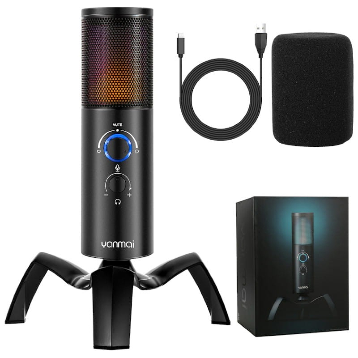 Microfone para jogos Yanmai Q18 RGB Streaming / Estàºdio
