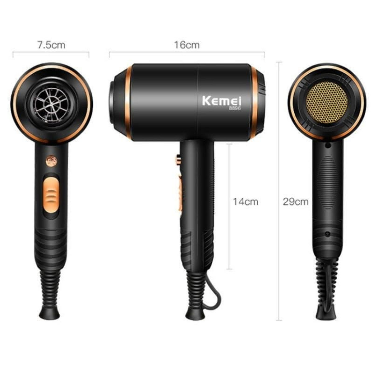 Secador de Cabelo Kemei KM-8896 SuperPower 4000W 4 em 1/Dourado