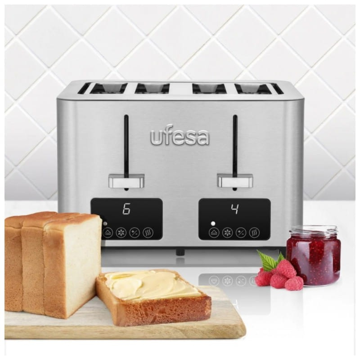 Ufesa Quartet Delux 4 ranhuras 7 níveis LCD Aço inoxidável – Torradeira digital