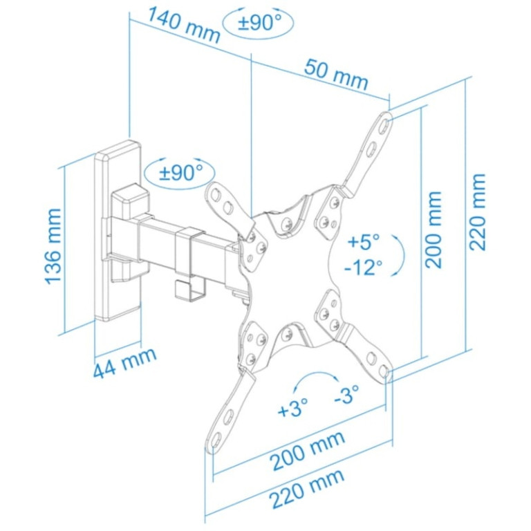 TooQ LP2042TNL-B giratório e inclinável 42″ VESA 200x200mm – Suporte para TV