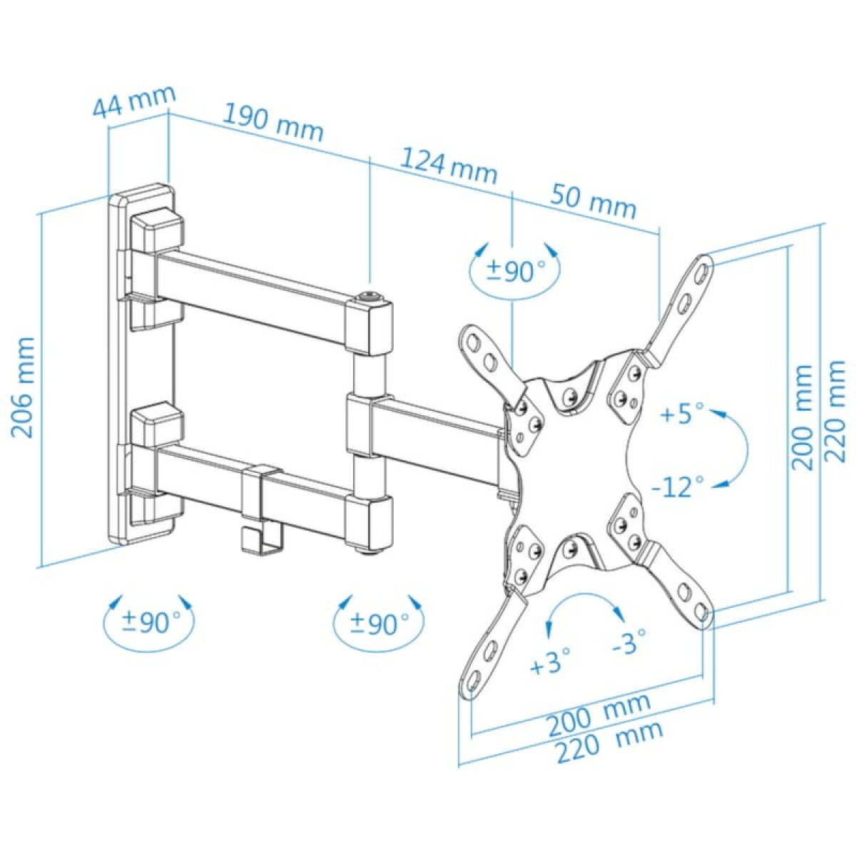 TooQ LP2142TNL-B giratório e inclinável 42″ VESA 200×200 mm – Suporte para TV