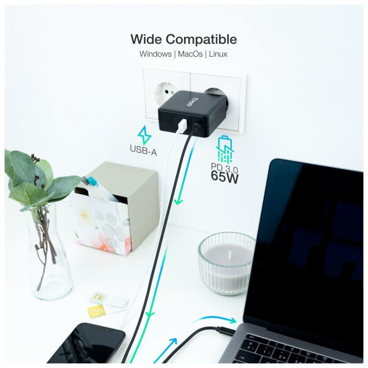 TooQ TQLC-USBC65PD 65W USB – Carregador Portátil