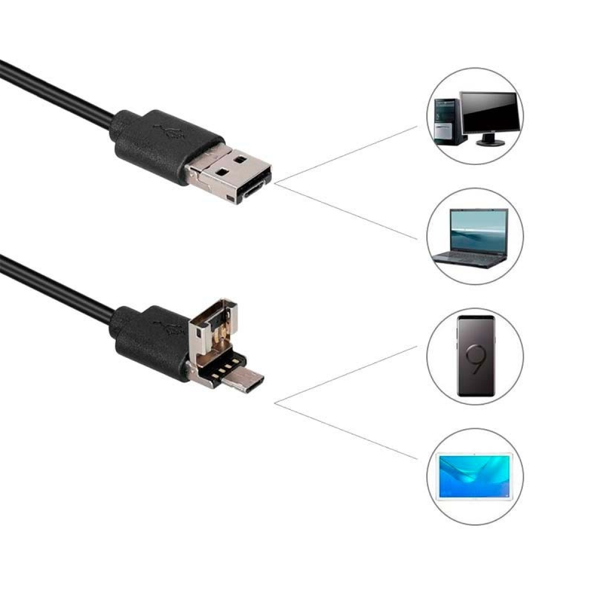Endoscópio Digital para Smartphone 2 em 1 – 5.5mm/1 metro