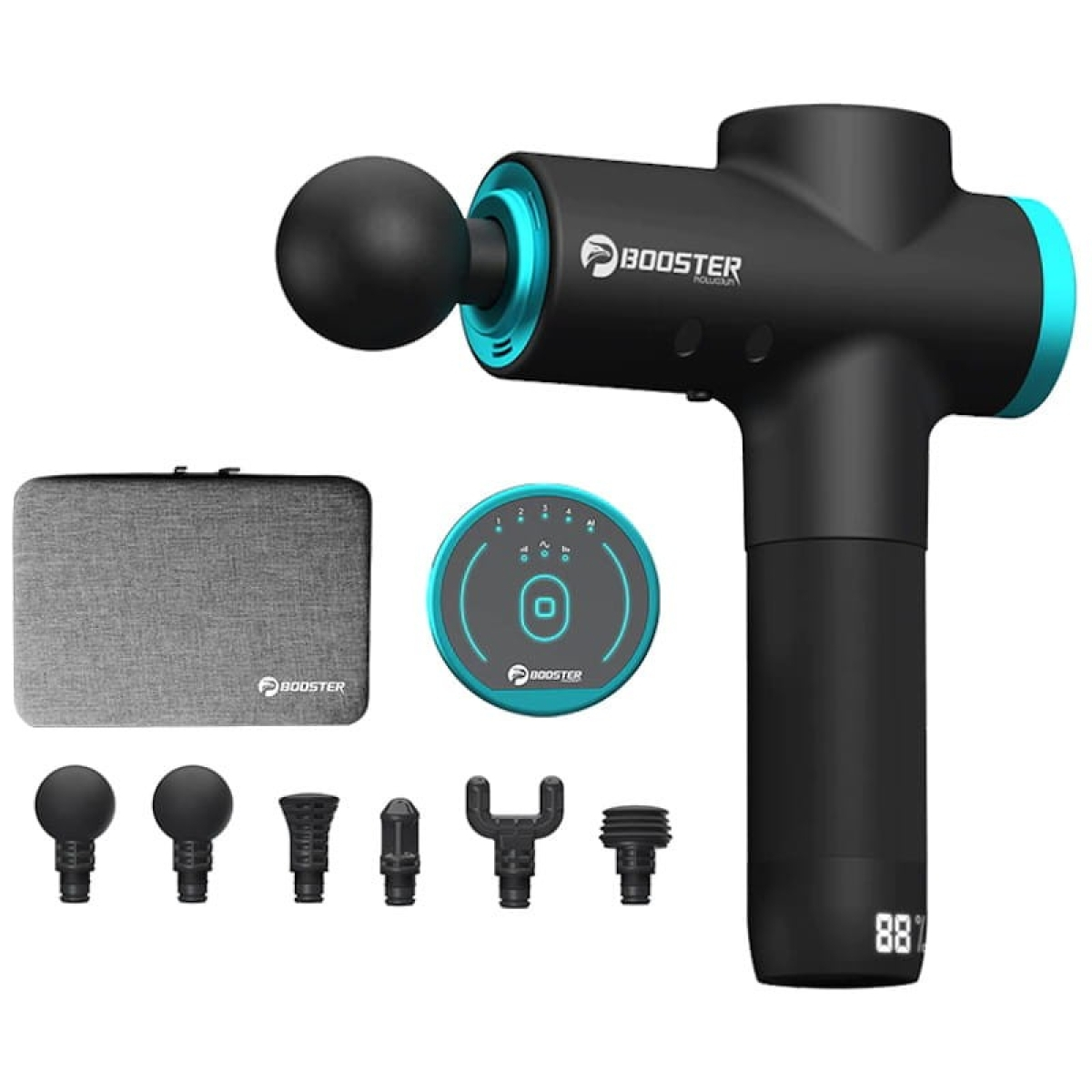 Pistola de Massagem Muscular Booster 12V-M2 6 Cabeças LCD Redução de ruído