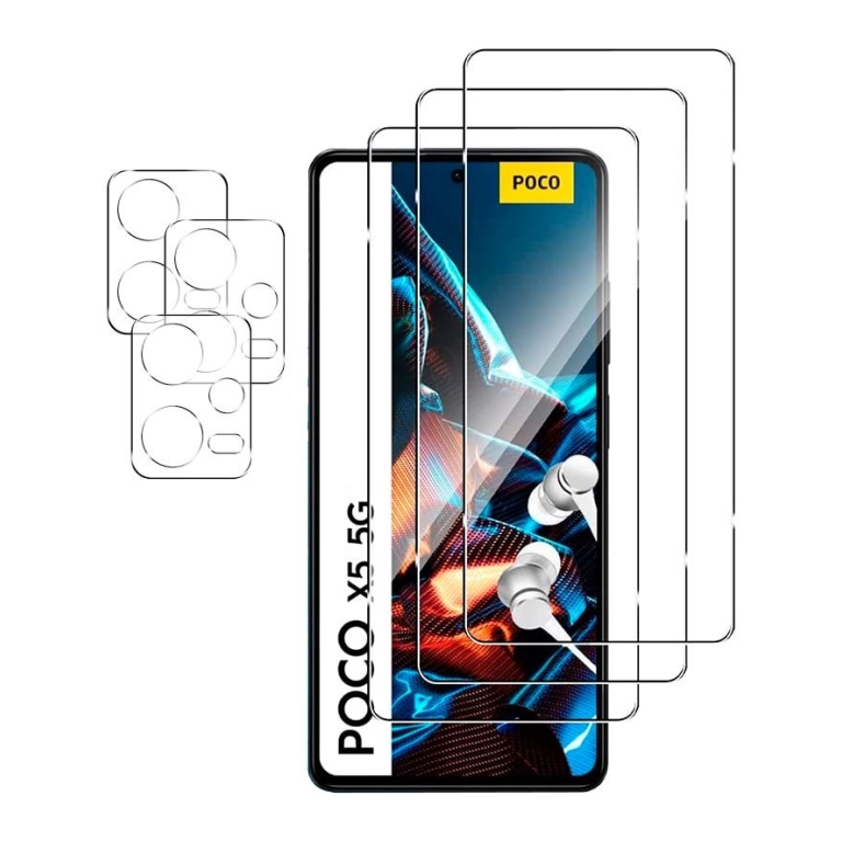 Pack de Acessórios Xiaomi Poco X5 com 3 Película de Ecrã + 3 Película de vidro para Câmara