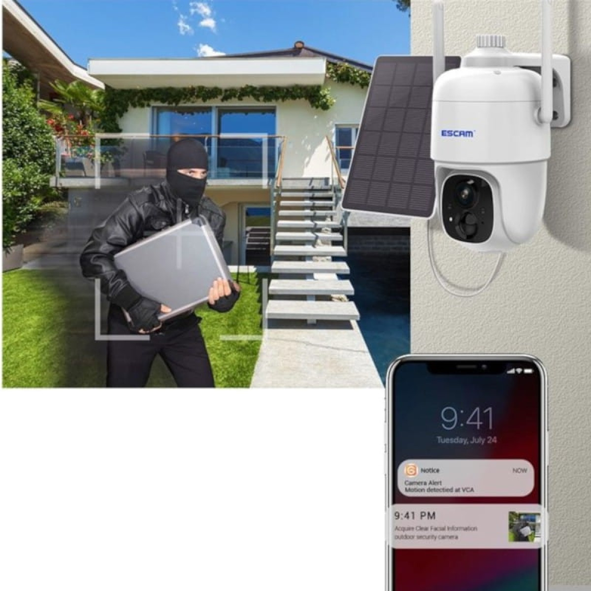 Câmara de vigilância IP Escam G24 3M Wifi Painel solar