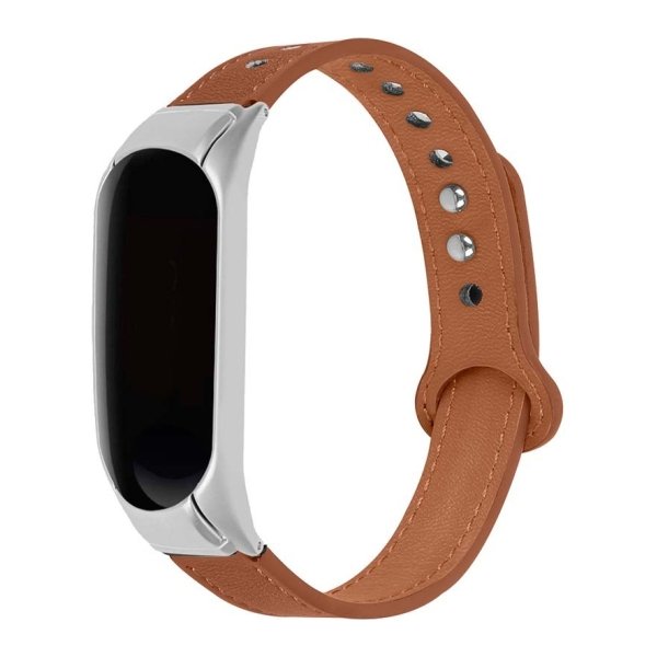 Pulseira Xiaomi Mi Smart Band 6 / Mi Band 5 / Amazfit Band 5 Couro Clipe Castanho