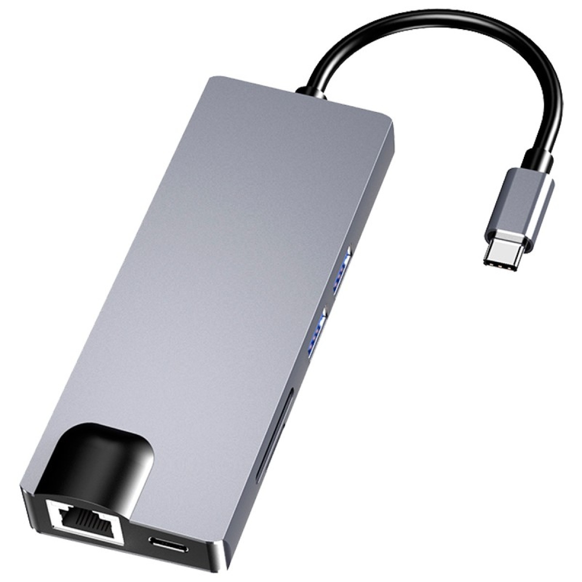 Hub USB-C 8 em 1 com HDMI + VGA + 2x USB 3.0 + USB-C PD + SD/TF + RJ45 1000 Mbps